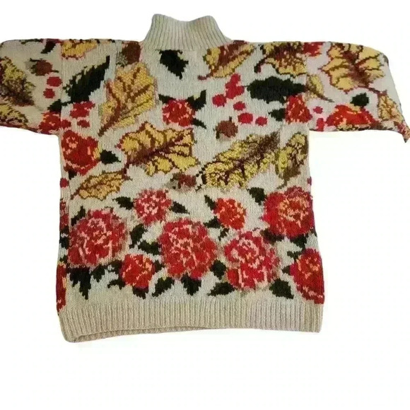 Vtg The Eagles Eye Sweater Hand Knit Womens Medium Fall Leaves Autumn - Picture 5 of 14